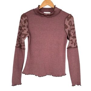 Ces Femme Mauve Mock Neck Animal Print Long Sleeve Sweater sz Small Lightweight